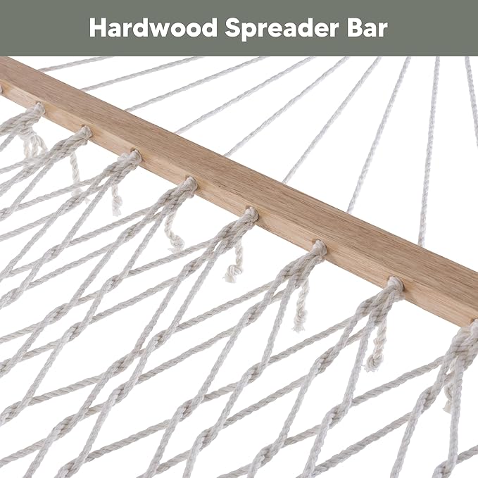 SUNCREAT Hammocks Outdoor Double Hammock with Hardwood Spreader Bar Cotton Rope Hammock with Polyester Pad Blue&ampAqua