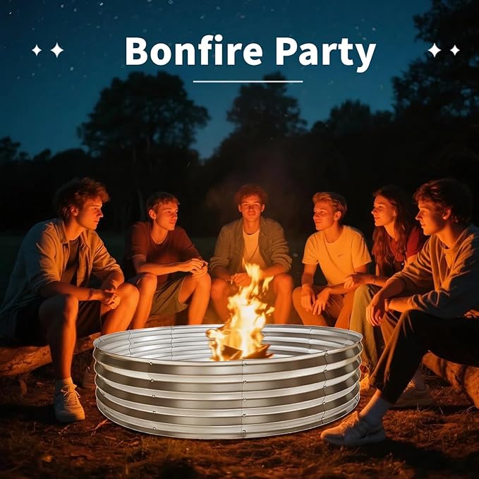 60 Inch Large Round Fire Pit Ring Galvanized Steel Outdoor Bonfire Ring for Backyard &amp Camping Sturdy Rust-Proof &amp Easy to Install (5×5×1 FT)