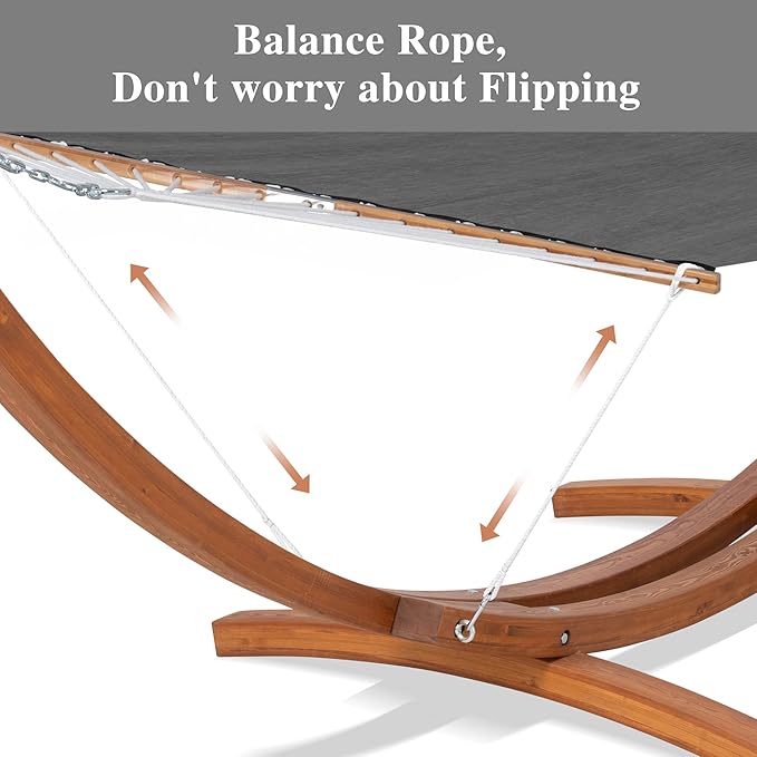 SUNCREAT Quick Dry Hammocks Standing Backyard Hammock with Stand 2 Person Heavy Duty Poolside Hammock with 13.5 ft Wooden Stand Dark Gray