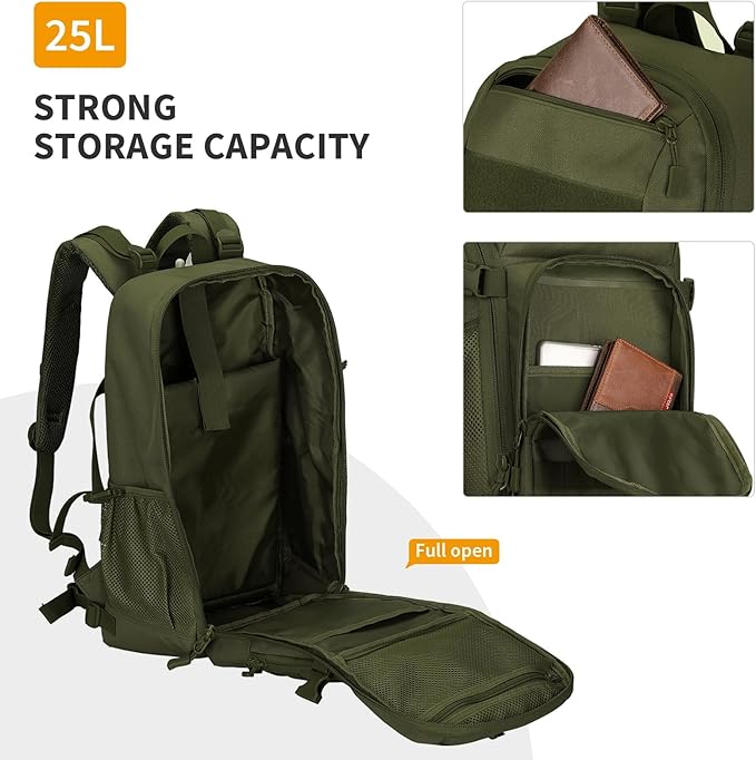 HUNTVP Tactical Backpack Military MOLLE Backpack Hunting Rucksack Gear Assault Pack 25L WR (Army Green)