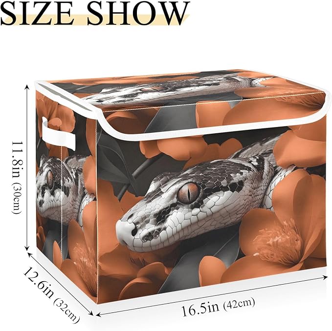 Storage Cube with Lid Snake with Floral Print 16.5×12.6×11.8 IN Collapsible Large Capacity Foldable Storage Basket Bin Organizer