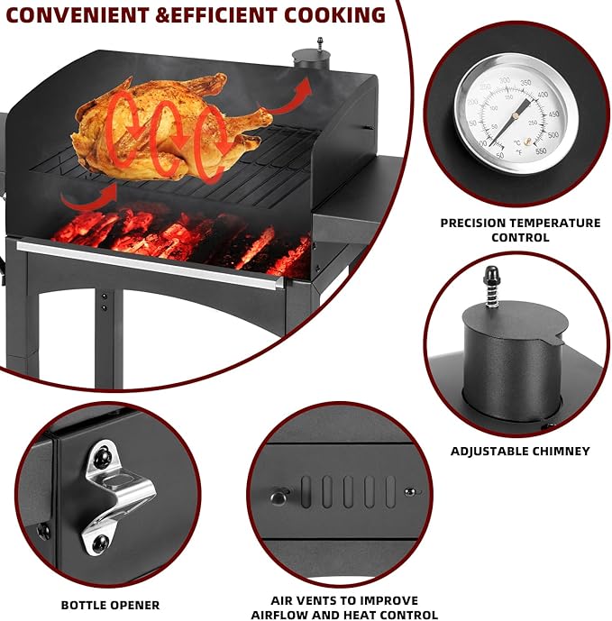 Charcoal Grills Outdoor BBQ Grill with 2 Side TableBarbecue Grill Smoker with 343 Sq.in.Cooking Area for Outdoor Cooking Backyard Camping Picnics Beach by DNKMOR