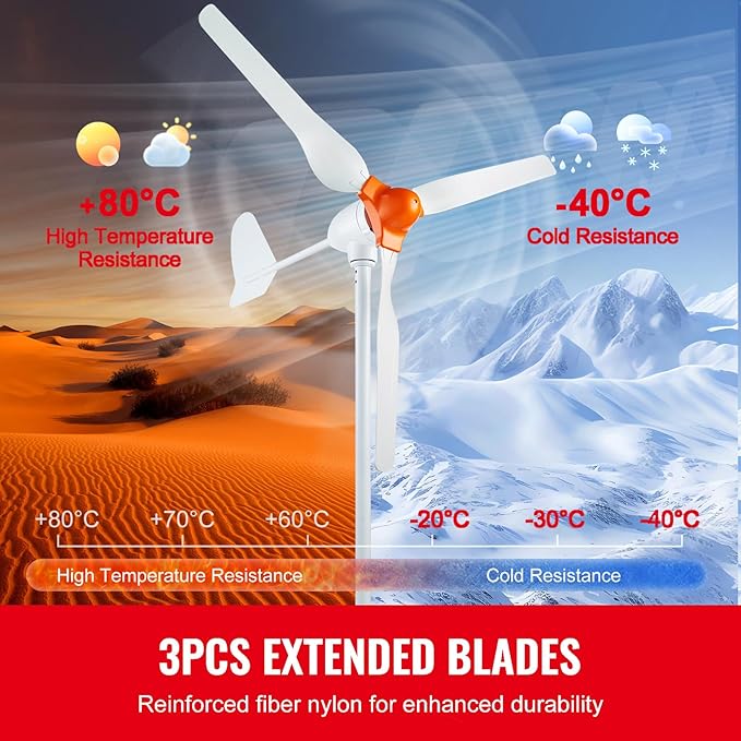 Happybuy 800W Wind Turbine Generator 12V Wind Turbine Kit 3-Blade Wind Power Generator with MPPT Controller Adjustable Windward Direction &amp 2.5m/s Start Wind Speed for Home Farm RVs and Boat