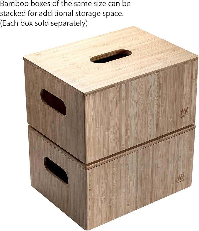 MobileVision Bamboo Storage Box PLUS LID COMBO 12”x 9”x 6” Durable Bin w/Handles For Clothes Shoes Arts &amp Crafts Closet &amp Office Shelf