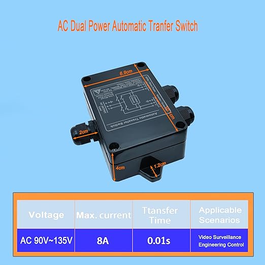 ATS AC 120V Auto Transfer SwitchAutomatic Transfer Switchfor Emergency Lights Water Pumps Monitoring etc(bicut AC).