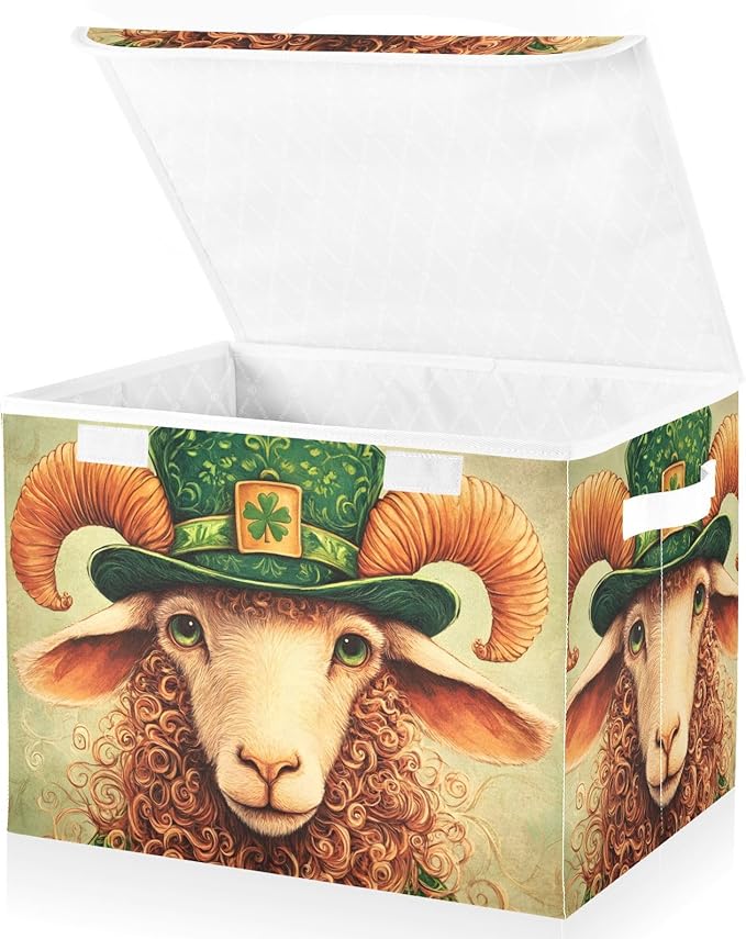 Storage Cube with Lid Sheep Saint Patrick’s Day Print 16.5×12.6×11.8 IN Collapsible Large Capacity Foldable Storage Basket Bin Organizer