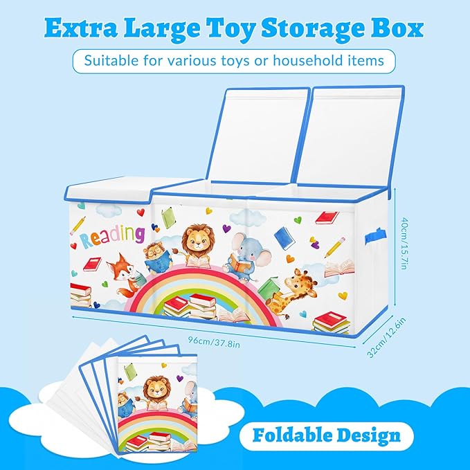decalsweet Kids Toy Box Storage Chest Collapsible Storage Bin with Lids Handles for Boys Girls Toddler Large Kids Toy Organizer Box for Kidsroom Bedroom Playroom Nursery37.7x12.5x15.7