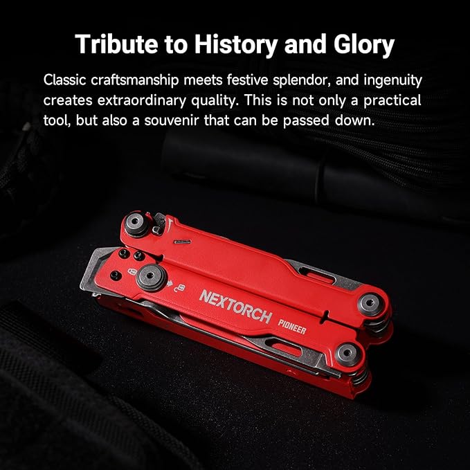 NEXTORCH PIONEER MT20 14-IN-1 Multi-tools Full-SizeVersatile Multi-tool Set with Scissors Needle Nose Pliers Pocket Clip Multi-tool (RED with Glass Breaker)