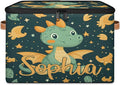 Custom Storage Basket with Name Personalized Storage Bins with Zipper Lid Foldable Fabric Storage Box Large capacity with Handle Dinosaur Star