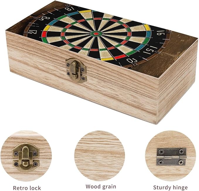 Wood Storage Box with Lid Dart Board Wooden Box Storage Box For Home Decoration Perfect for Souvenirs