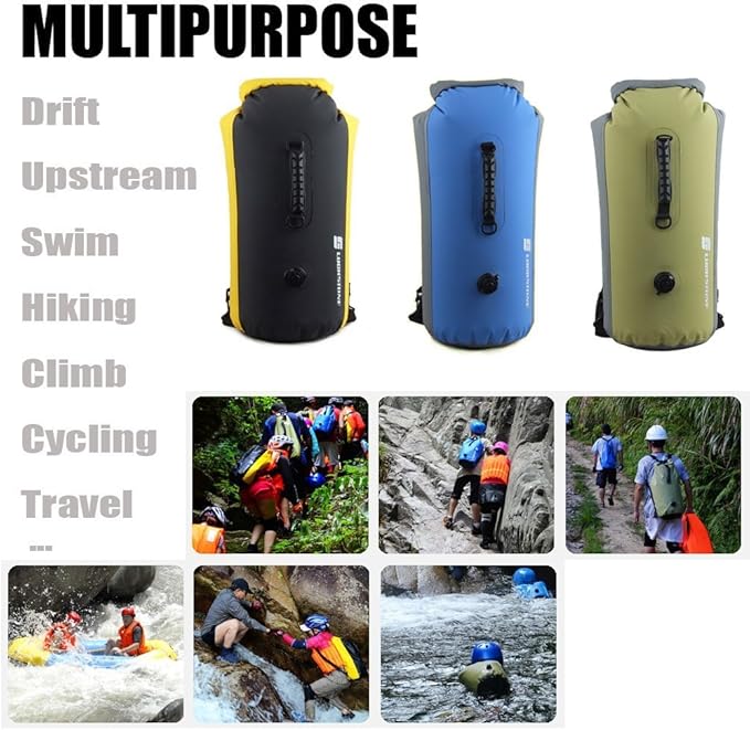 Inflatable Waterproof Floating Dry Bag Rucksack Outdoor 25L/35L/60L Inflatable Snorkeling Dry Bag Backpack PVC Dry Sack for Boating Kayaking Rafting Drifting Canoeing