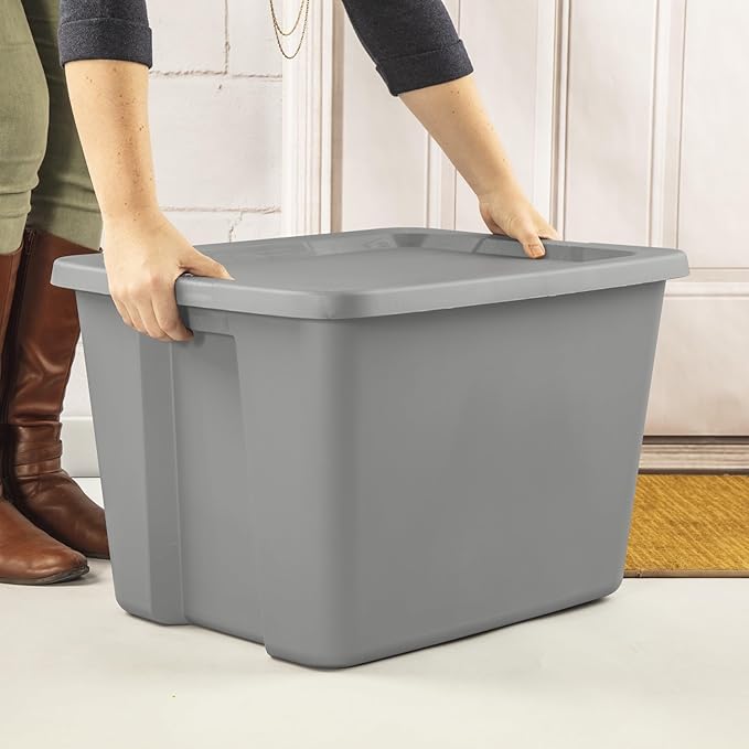 18-Gallon Plastic Storage Bins with Snap-on Lids – 8-Pack Home Organization Essential (Light Gray)
