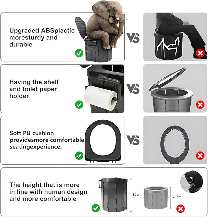 Portable Camping Toilet with Privacy Tent - Foldable Toilet Set for Adults and Elderly - Pop Up Outdoor Restroom for Travel Hiking RV Truck Trailer (Black)