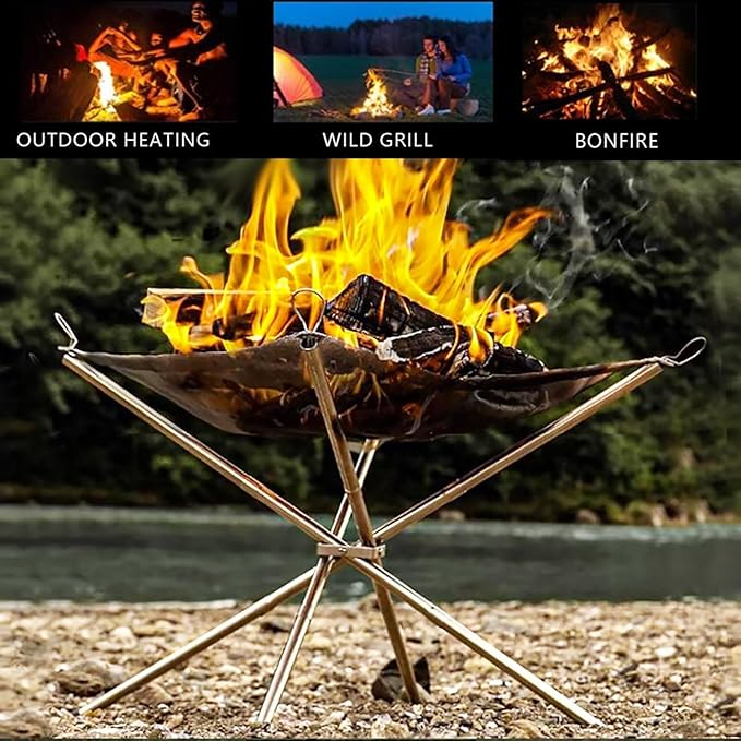 22 Inch Portable Outdoor Fire Pit with Carrying BagFoldable Stainless Steel Mesh Fireplace Wood Burning Collapsible Fireplace for Camping Outdoor Hiking BBQ Picnic