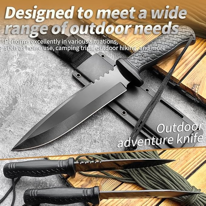 Fixed Blade Hunting Knife with Sheath - 11.89 Inch Full Tang Survival Knife ABS Handle &amp Brushed Blade for Camping Hunting Outdoor Gift (7.6 oz) (Shadow-B)