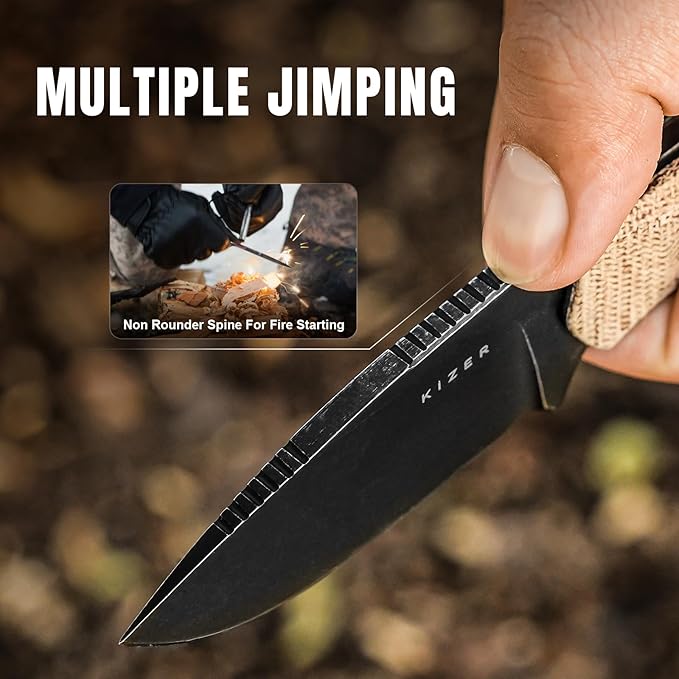 Kizer Beaver Fixed Blade Knife with Sheath 2.75 D2 Steel Blade EDC Fixed Blade Camping Knife with Brown Micarta and Black G10 Handle Small Bushcraft Survival Hunting Knives for Men Women 1078M2