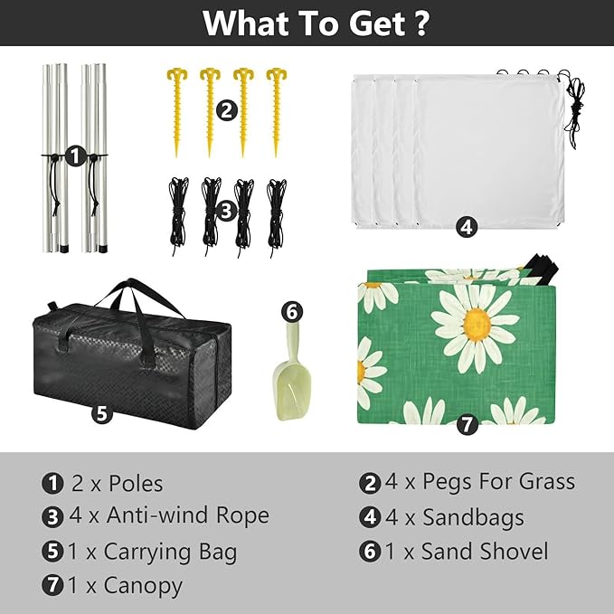 xigua Daisy Beach Tent Sun Shelter with Carrying Bag - Silver Coated Oxford Fabric Beach Canopy for Beach Camping Fishing - Includes Windproof Ropes Sandbags &amp Stakes