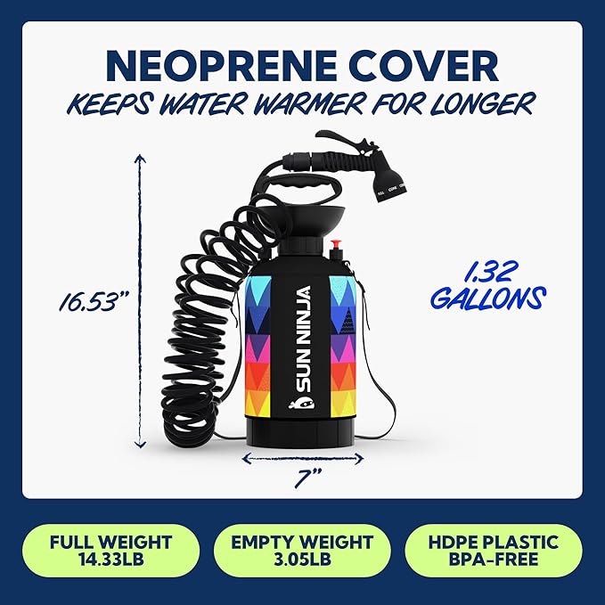 SUN NINJA Portable Shower Bundle with Wetsuit Changing Mat Outdoor Cleaning Kit Versatile for Beach Camping Boat