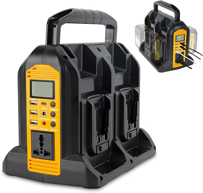 DC 20V to AC 120V Power Inverter Compatible with Dewalt 20V Max Battery 350W Pure Sine Wave Portable Power Inverter Converter with LCD Display and LED Light 4 Battery Port