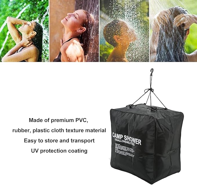Gavigain 40L Camp Shower Bag Solar Camp Shower Bag with Sprayer PVC Rubber Plastic Cloth Texture UV Proof Coating Shower Water Bag for Outdoor