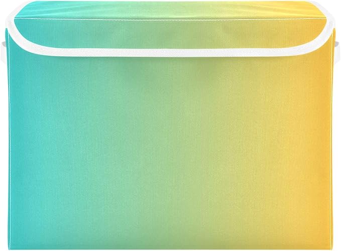 Turquoise Yellow Gradient Storage Container with Lid Collapsible Blanket Storage Clothing Storage Containers for Home