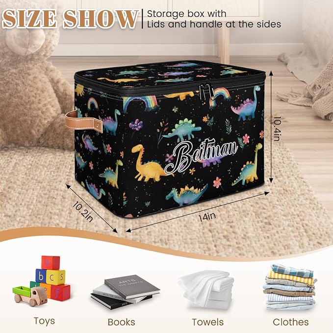Storage-Bins with Lids Personalized Closet-Storage-Bins Under-Bed Stackable-Cubes-Box for Home Bedroom Dinosaur