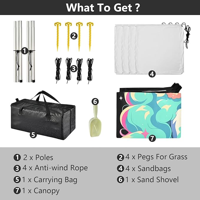 Beauty Alpaca Foldable Beach Tent UPF50+ Water-Resistant Shade Sun Shelter with Sand Shovel for Camping Picnics Backyard