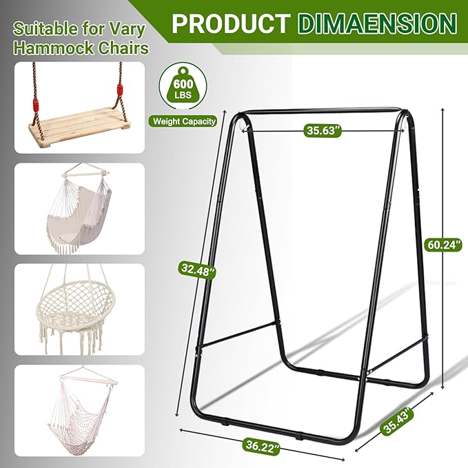Premium Hammock Stand Heavy Duty Steel Frame with Waterproof Coating 600lb Capacity Outdoor Hanging Stand Non-Slip Base for Secure Placement on Patio Garden or Balcony