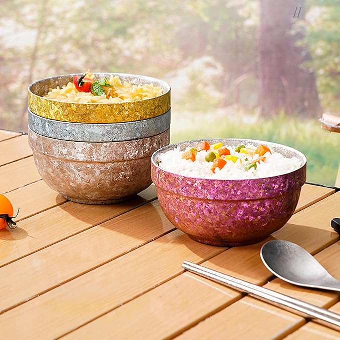 Titanium Camping Bowl Double Wall Insulated Bowl Stackable Lightweight Backpacking Dinnerware Durable Soup Cereal Rice Bowl for Home &amp Outdoor Use No Coating RT085T (Gold)