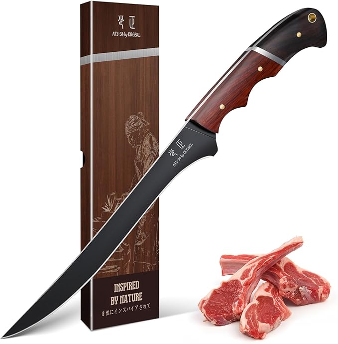 Boning Knife 7 inch - Brisket Trimming Knives for Meat Cutting Black Butcher Slicing Knives with Full Tang Handle Kitchen Fillet Knife for Birthday Dad Mom Gift