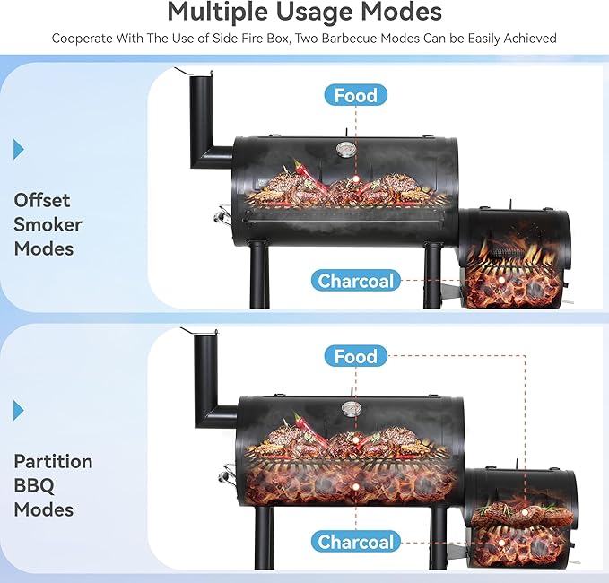 GREEN PARTY Offset Smoker Charcoal Grills with 28 Inch Cook Chamber Barrel Smoker and Charcoal Grill Combo 512 Sq. In. Space Barrel Smoker Grill for Outdoor BBQ Patio Backyard Cooking