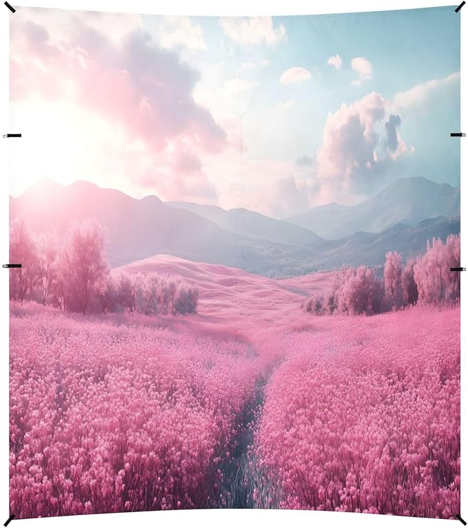 Flower Pink Field Beach Tent Sun Shelter Set UPF50+ UV Protection 10.5 x 9.19 FT Camping Shade Canopy with Sandbags Sand Anchors Carrying Bag and Others