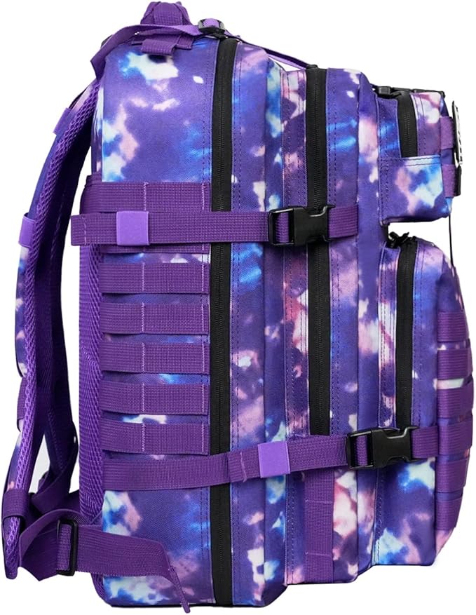45L Military Tactical Backpack for Men &amp Women Bug Out Bag Assault pack Molle Daypack Hiking Trekking Rucksack (Purple tie-dye)