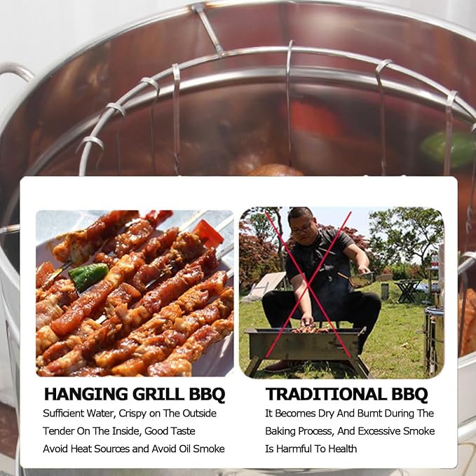 Large Portable Charcoal Grills Stainless Charcoal BBQ Grill Barrel 360° Smokeless Outdoor Barbecue Grill for Travel Outdoor Cooking and BBQ Camping Grill Picnic Patio Backyard