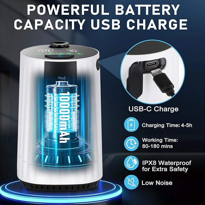 Portable Shower for Camping Essentials: 10000mAh Rechargeable Battery Powered Shower IPX8 Waterproof Camp Shower Pump 5-Speed Outdoor Shower with LED Display Camping Gifts for Men Dog Bath Hiking