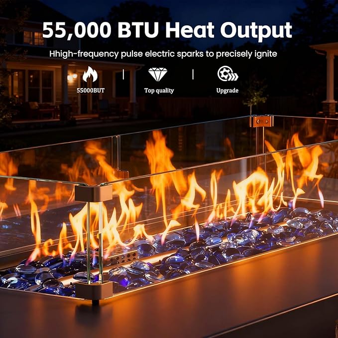 42 Propane Outdoor Fire Pit Table 55000 BTU Rectangular Aluminum Firepits with Tank Table and Waterproof Cover