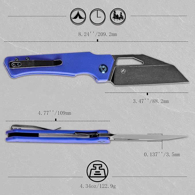 KANSEPT Egress Pocket Knives 8.24in Folding Knife with Black Stonewashed 14C28N Blade Blue G10 Handle Pocket Tactical Knife for Men Women Envelope Opener with Thumb hole T1033A2