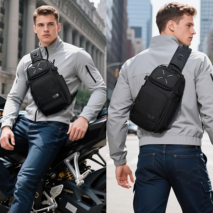 OZUKO Tactical Sling Bag Black Small Crossbody Backpack for Men Casual Shoulder Chest Bag for Travel Work &amp Everyday Use