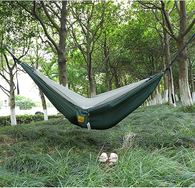 Portable Hammock Camping Hammock Double Portable Hammock Lightweight Nylon Parachute Hammocks for Patio Backyard （Expanded size: 270* 140cm） for Backpacking Beach ( Color : Green Size : 270*140cm )