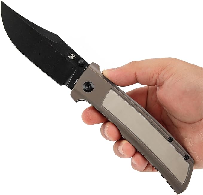 KANSEPT Bison Pocket Folding Knife 4.25'' Blackwash CPM S35VN Steel Sharp Blade Bronze Anodized Durable Two-Tone Titanium Handle Frame Lock and Thumb Stud for Edc Camping Hiking Knives K1108B3