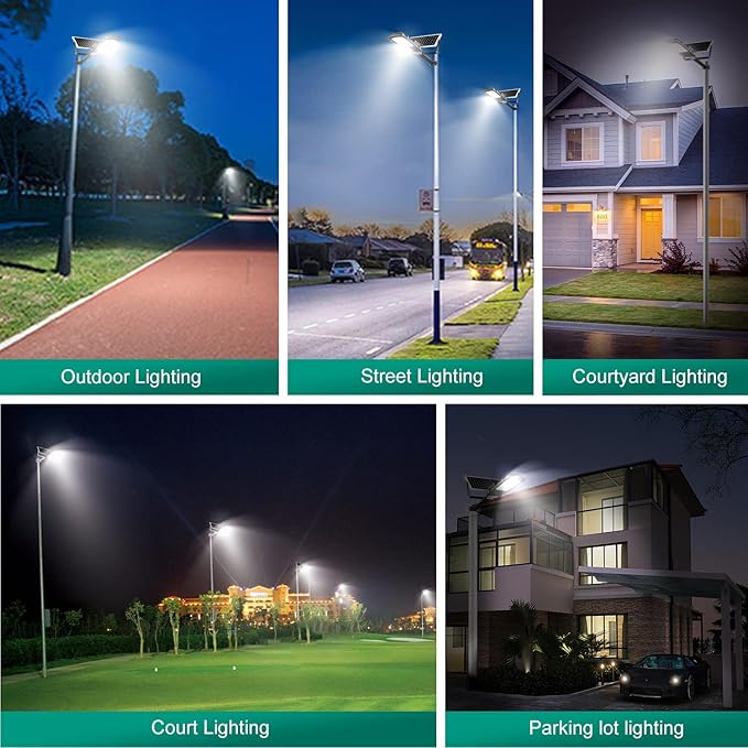 Gebosun 100W LED Solar Street Lights Outdoor 18000LM 6000K Waterproof Outdoor Solar Flood Light Dusk to Dawn Security Yard Light with Remote Control Solar Garden Lamp for Pathway Driveway