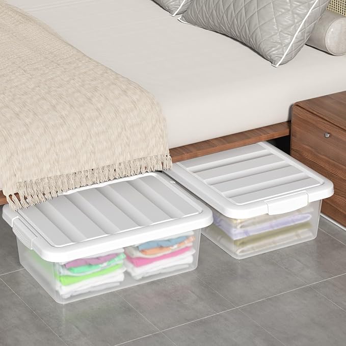 14 Quart Plastic Clear Storage Bin Stackable Latching Box with Lid 2 Packs