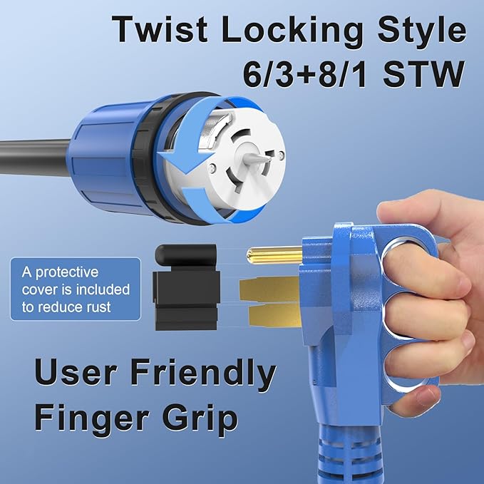 50 Amp Generator Cord and Power Inlet Box 25FT 4 Prone RV Extension Cord 125/250V NEMA 14-50P Male to SS2-50R Twist Locking Connector STW 6/3+8/1 AWG Transfer Switch for Home Generator