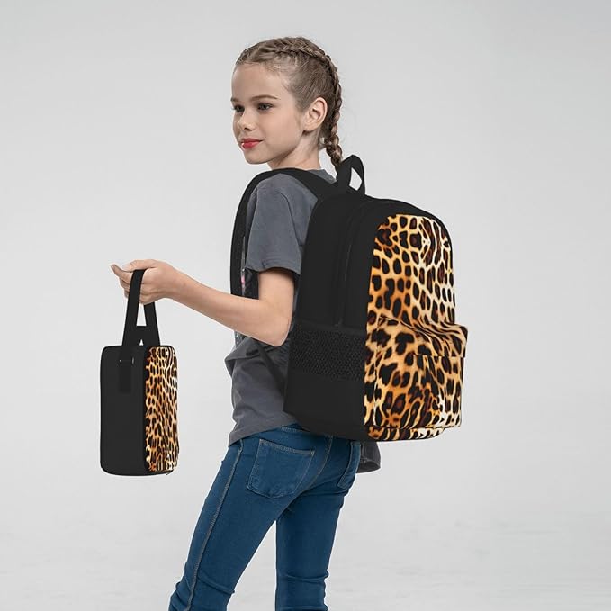3pcs Backpack Sets Leopard Animal Print Printed Backpacks Set With Lunch Bag Pencil Pouch