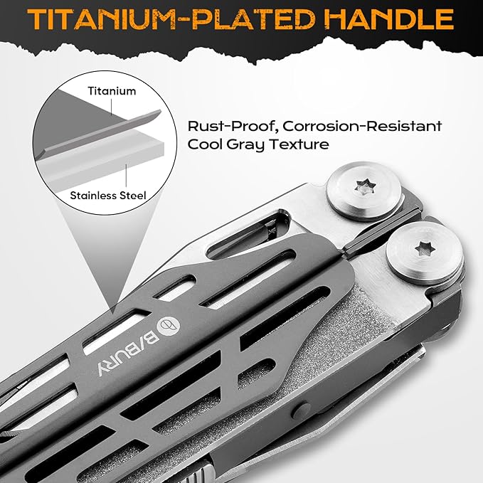 BIBURY Multitools BI2038C 22-in-1 Stainless Steel Pocket Knife with Scissors Foldable Self-locking EDC Multi tools Pliers with Sheath for Outdoor Hunting Survival Camping Simple Repair