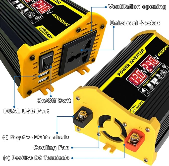 4000W 12V to 110V/220V Solar System Combination Inverter Solar Panel Kit Solar Generator Home Grid System 30A Controller + 18w12v Solar Panel (Color : Yellow Size : 12V-220V)