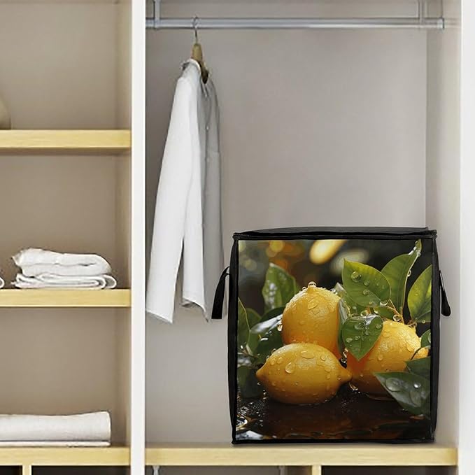Comforter Storage Bag Clothes Storage Bins with Lids Foldable Fresh Lemon Print Storage Containers for Clothing Blanket Bedding Comforter