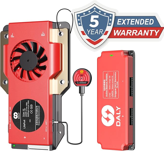 DALY BMS 48V 16S 250A Balance - Smart Bluetooth BMS with 5A Active Cell Balancing for 48V LiFePO4 Battery Pack Golf Carts Electric Motors Solar Energy Power Systems