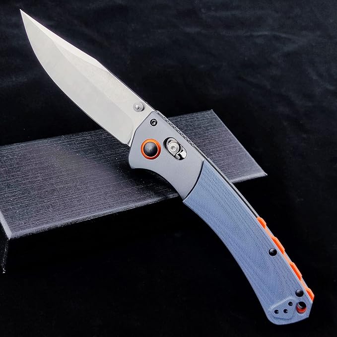 EDC Pocket Knife for Men D2 Blade Satin Finish G10 handle Thumb Stud Manual Open Camping Folding Knife for Outdoor Fishing (blue)
