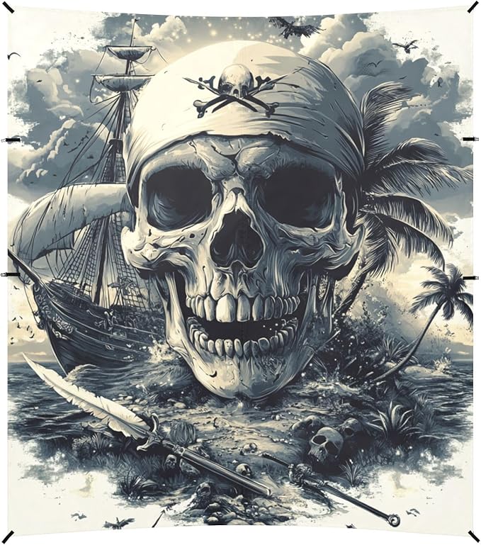 ALAZA Pirate Skulls Swords Sailing Ship Beach Tent Sun Shelter Portable Canopy Sunshade for Outdoor Camping Picnics Backyard Fun 10x9 ft